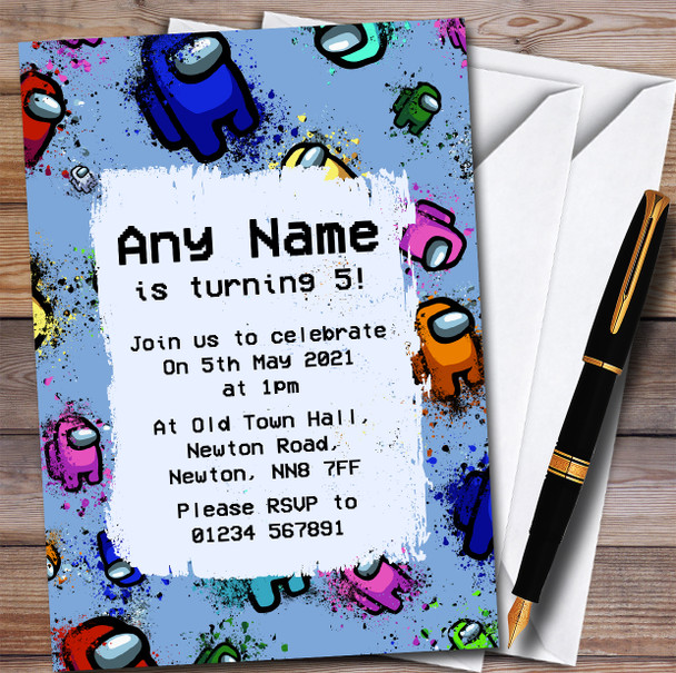 Among Us Multiple Blue Splatter Children's Birthday Party Invitations