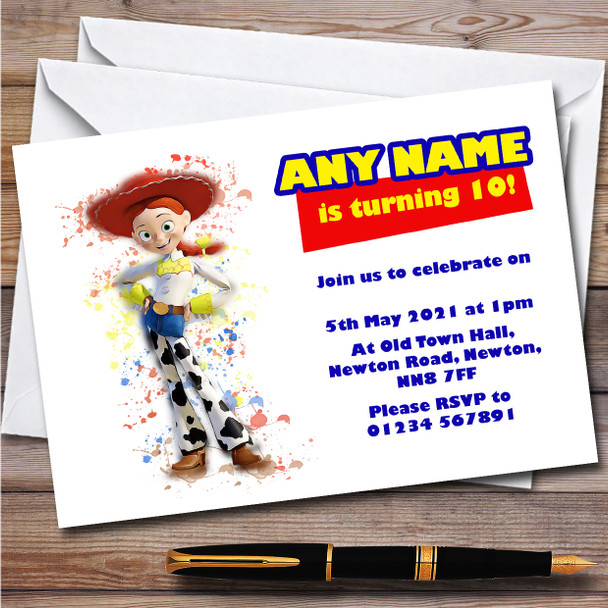 Jessie Toy Story Splatter Art Children's Personalised Birthday Party Invitations