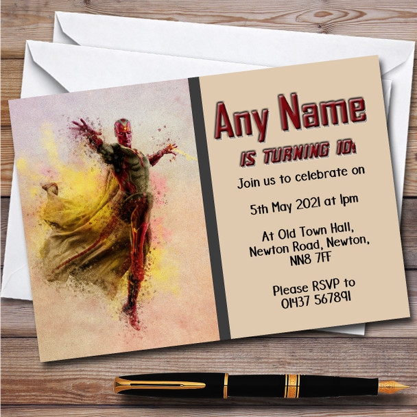 Marvel Vision Watercolour Splatter Children's Birthday Party Invitations