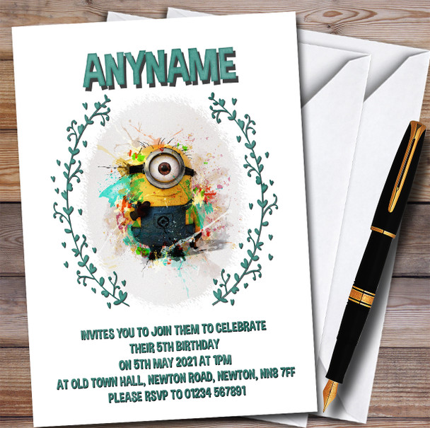 Minion Smudge Style 4 Children's Kids Personalised Birthday Party Invitations