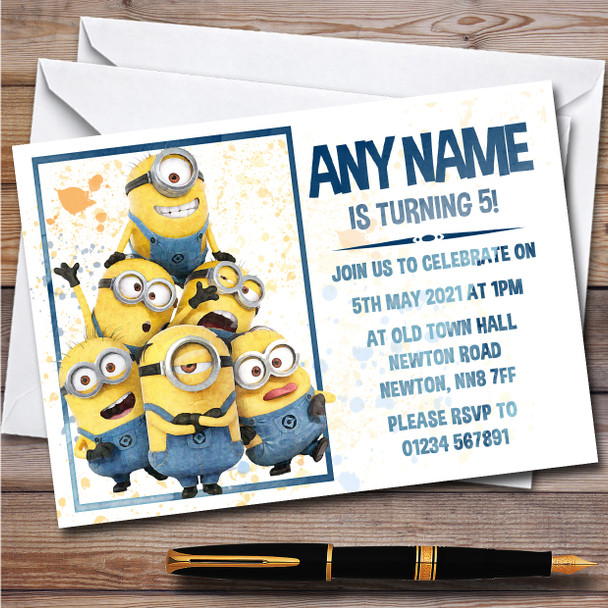 Minions Group Tower Splatter Art Children's Birthday Party Invitations