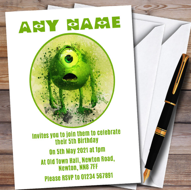 Monsters Inc Mike Wazowski Children's Personalised Birthday Party Invitations