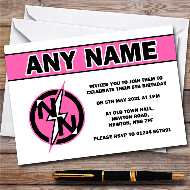 Norris Nuts You Tubers Pink Lightening Logo Birthday Party Invitations