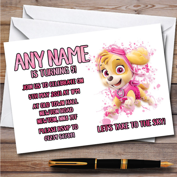 Paw Patrol Sky Splatter Art Children's Personalised Birthday Party Invitations