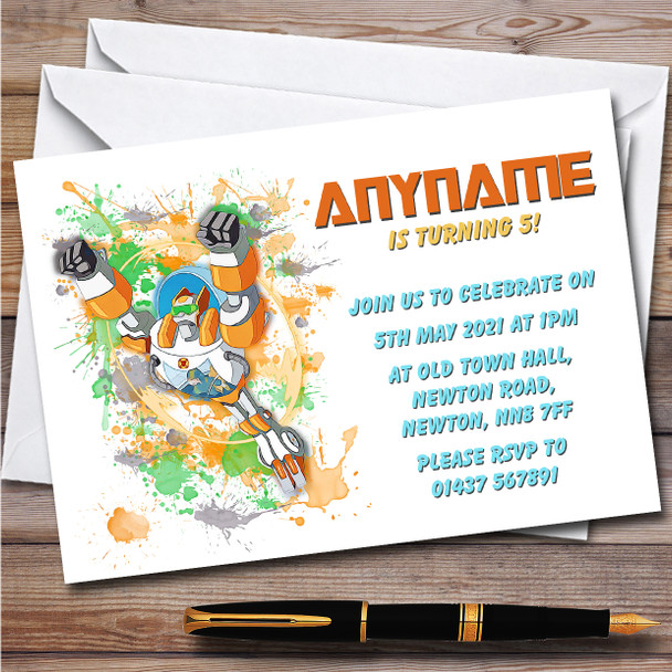 Rescue Bots Blades Splatter Art Children's Birthday Party Invitations