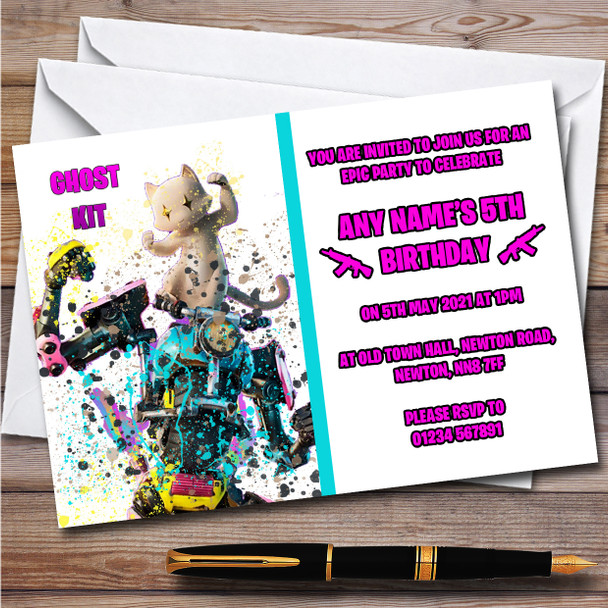 Splatter Art Gaming Fortnite Ghost Kit Children's Birthday Party Invitations