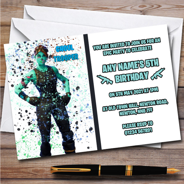 Splatter Art Gaming Fortnite Ghoul Trooper Children's Birthday Party Invitations