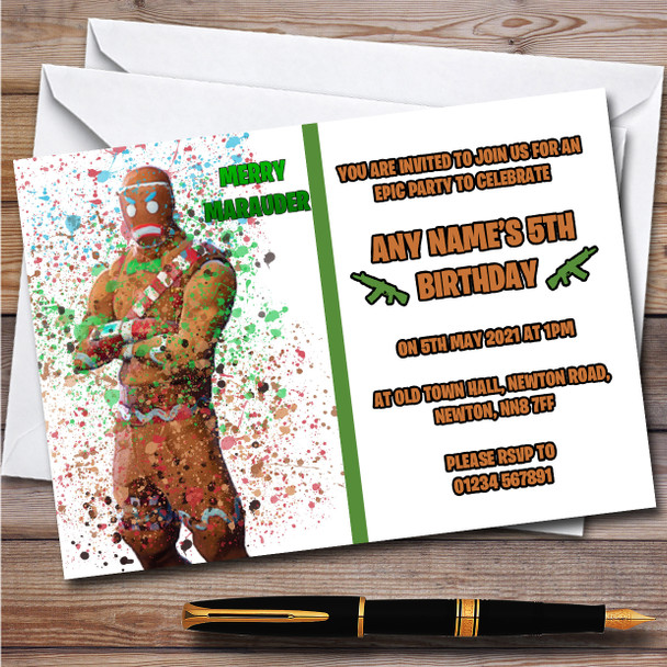 Splatter Art Gaming Fortnite Merry Marauder Birthday Party Invitations