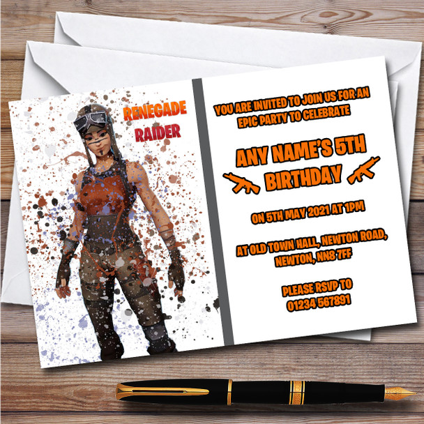 Splatter Art Gaming Fortnite Renegade Raider Birthday Party Invitations