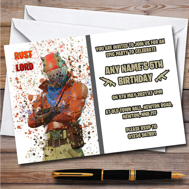 Splatter Art Gaming Fortnite Rust Lord Children's Birthday Party Invitations