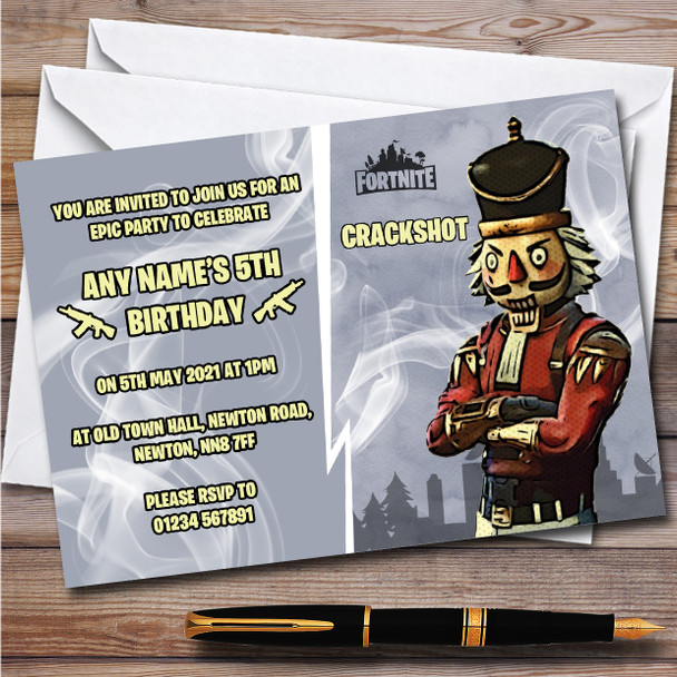 Crackshot Gaming Comic Style Fortnite Skin Children's Birthday Party Invitations
