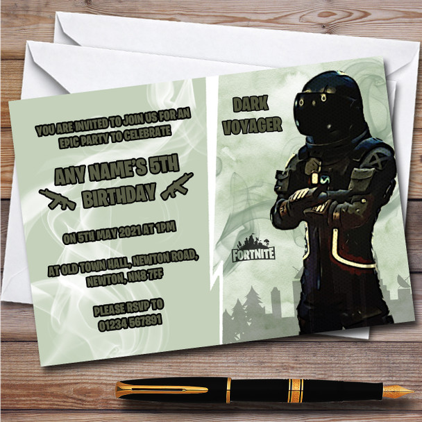 Dark Voyager Gaming Comic Style Fortnite Skin Birthday Party Invitations Dark Voyager Gaming Comic Style Fortnite Skin Birthday Party Invitations