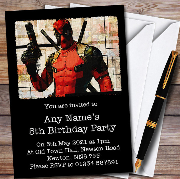 Deadpool Vintage Retro Children's Kids Personalised Birthday Party Invitations