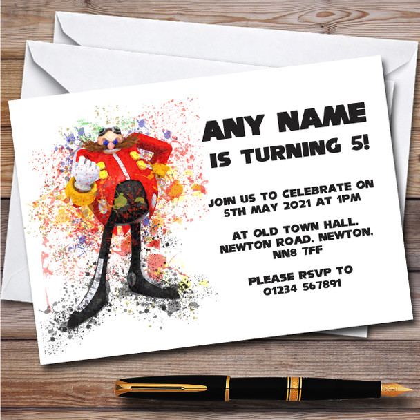 Dr Eggman Sonic The Hedgehog Splatter Art Children's Birthday Party Invitations