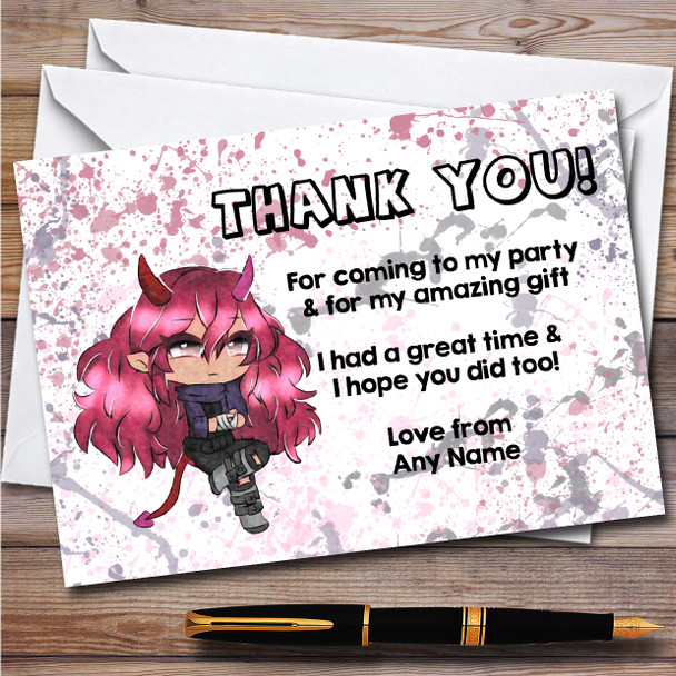 Gatcha Life Cheeky Devil Splatter Art Children's Birthday Party Thank You Cards