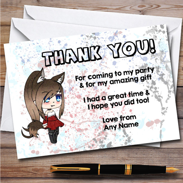 Gatcha Life Looking Foxy Splatter Art Children's Birthday Party Thank You Cards