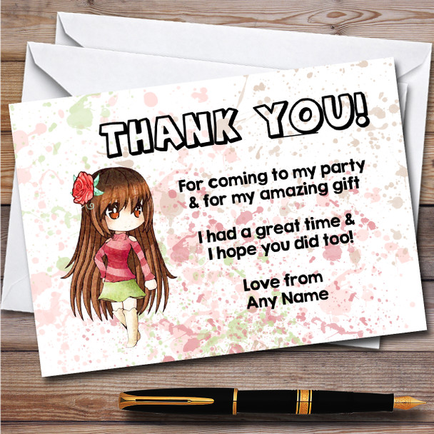 Gatcha Life Looking Rosey Splatter Art Children's Birthday Party Thank You Cards