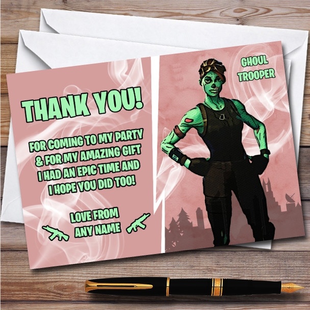 Ghoul Trooper Gaming Comic Style Fortnite Skin Birthday Party Thank You Cards