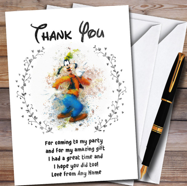 Goofy Watercolour Splatter Children's Birthday Party Thank You Cards