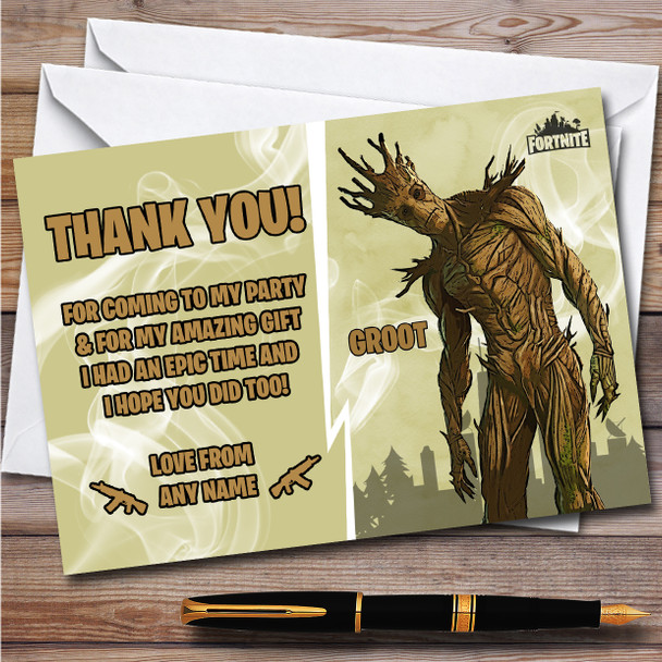 Groot Gaming Comic Style Fortnite Skin Children's Birthday Party Thank You Cards
