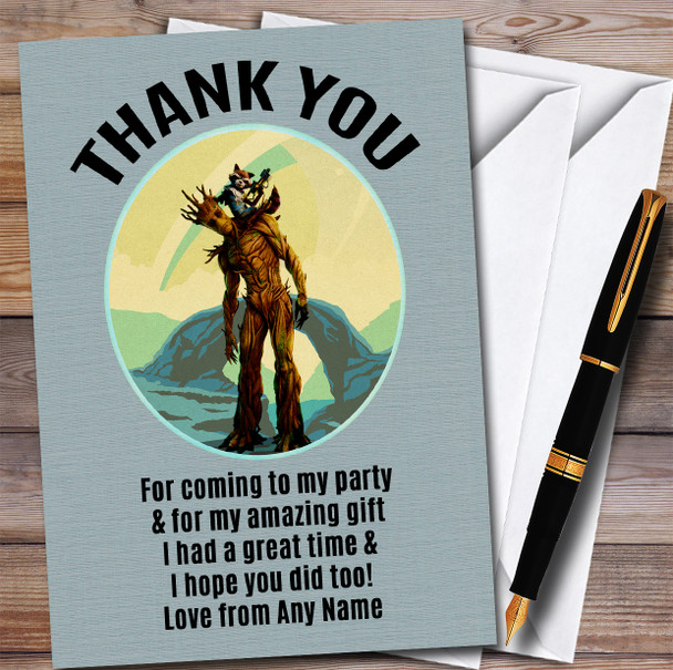 Groot Style Vintage Green Children's Personalised Birthday Party Thank You Cards