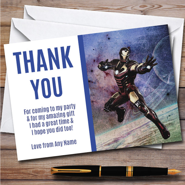 Grunge Style Iron Man Children's Personalised Birthday Party Thank You Cards
