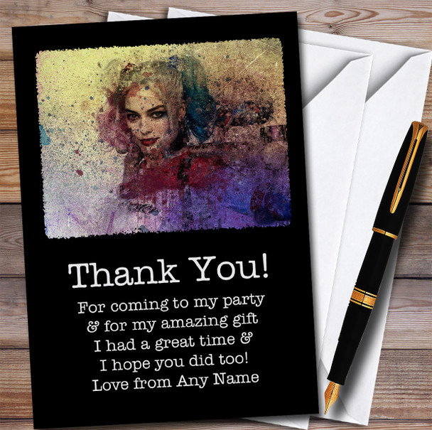 Harley Quinn Smudge Children's Kids Personalised Birthday Party Thank You Cards
