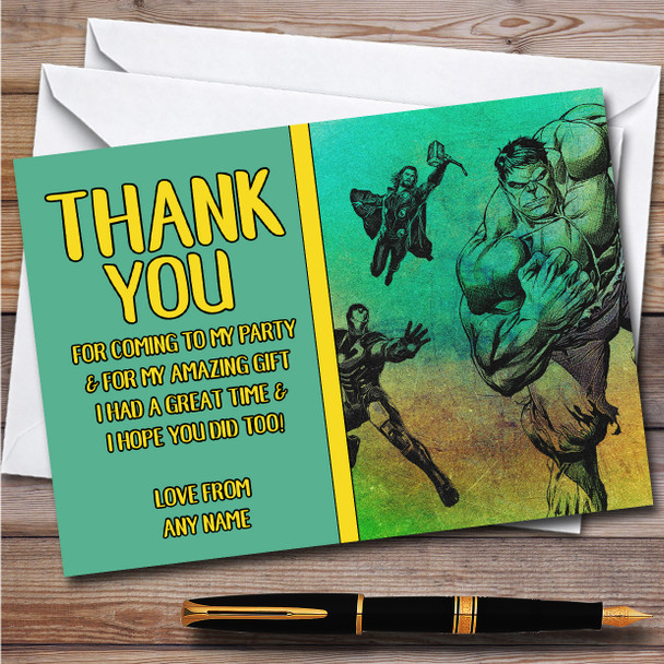 Hulk, Iron Man, Thor Grungle Style Children's Birthday Party Thank You Cards