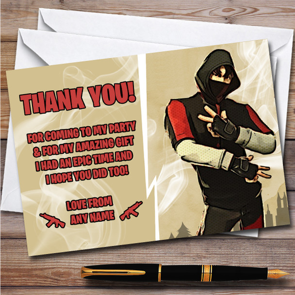 Ikonik Gaming Comic Style Fortnite Skin Birthday Party Thank You Cards