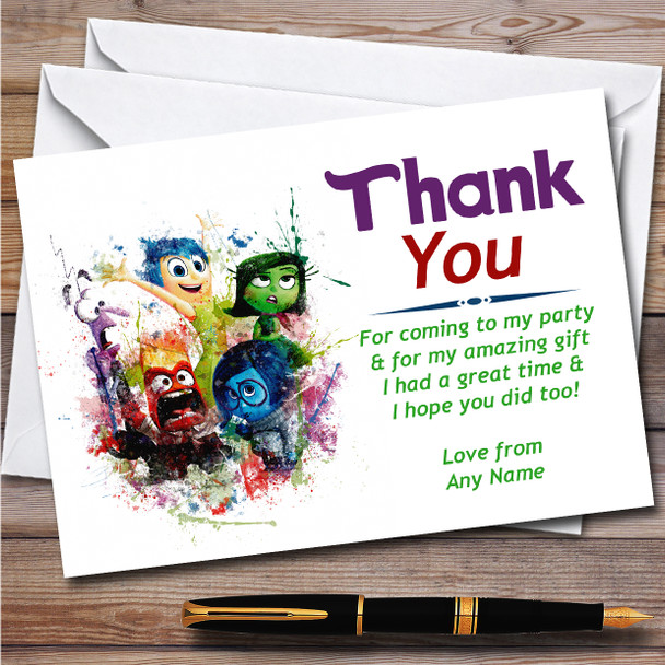 Inside Out Watercolour Splatter Children's Birthday Party Thank You Cards