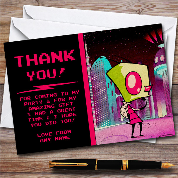 Invader Zim Pink Children's Kids Personalised Birthday Party Thank You Cards