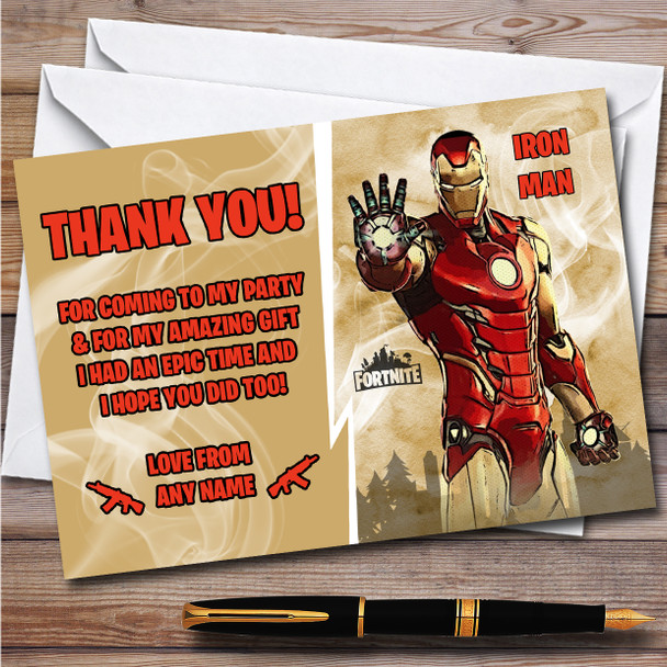 Iron Man Gaming Comic Style Fortnite Skin Birthday Party Thank You Cards