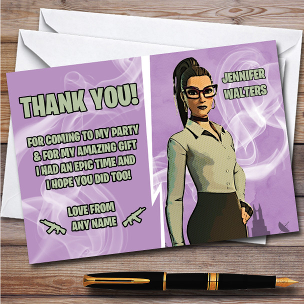 Jennifer Walters Gaming Comic Style Fortnite Skin Birthday Party Thank You Cards