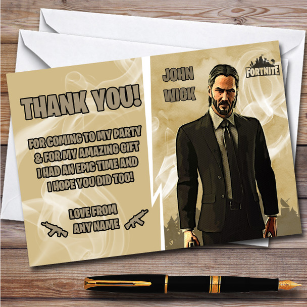 John Wick Gaming Comic Style Fortnite Skin Birthday Party Thank You Cards