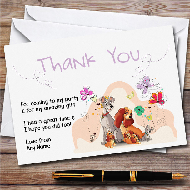 Lady And The Tramp Cute Children's Personalised Birthday Party Thank You Cards