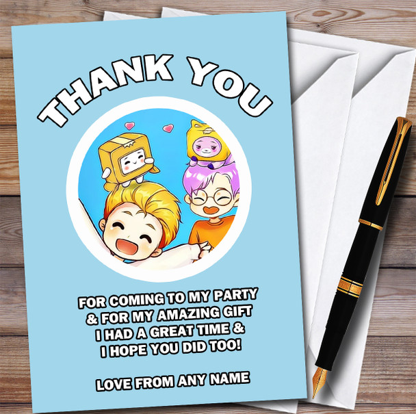 Lankybox Justin & Adam Blue Children's Birthday Party Thank You Cards