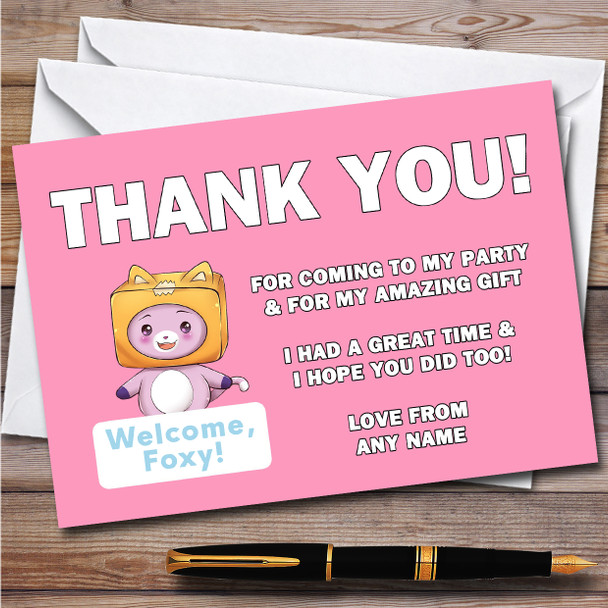 Lankybox Welcome Foxy Pink Children's Birthday Party Thank You Cards