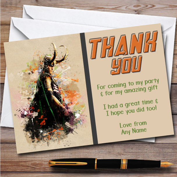Loki Marvel Abstract Children's Kids Personalised Birthday Party Thank You Cards