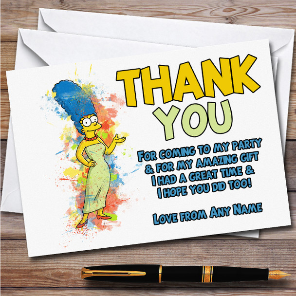 Marge Simpson Watercolour Splatter The Simpsons Birthday Party Thank You Cards