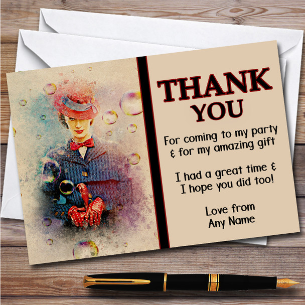 Mary Poppins Vintage Bubbles Children's Birthday Party Thank You Cards