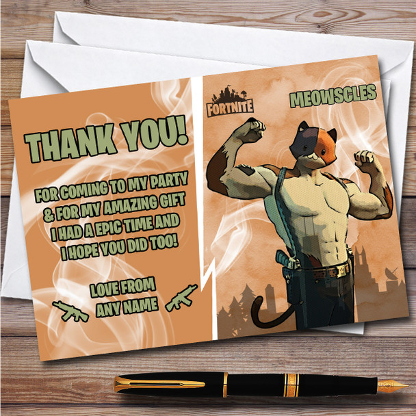 Meowscles Gaming Comic Style Fortnite Skin Birthday Party Thank You Cards