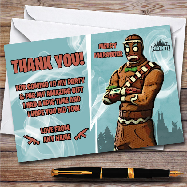 Merry Marauder Gaming Comic Style Fortnite Skin Birthday Party Thank You Cards