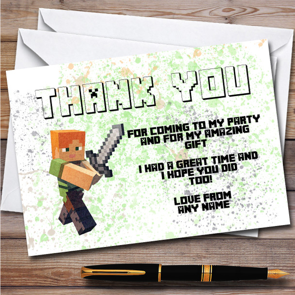 Minecraft Alex Splatter Art Children's Birthday Party Thank You Cards