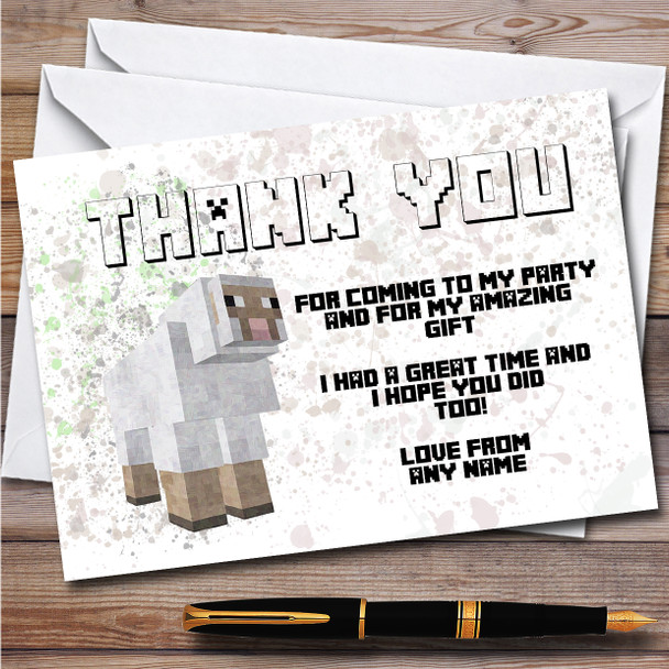 Minecraft Sheep Splatter Art Children's Birthday Party Thank You Cards