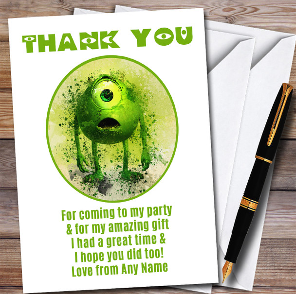 Monsters Inc Mike Wazowski Children's Birthday Party Thank You Cards