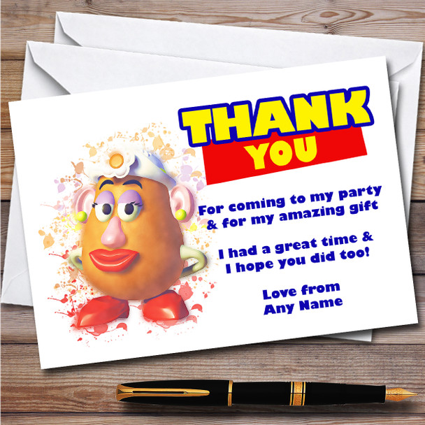 Mrs Potato Head Toy Story Splatter Art Children's Birthday Party Thank You Cards