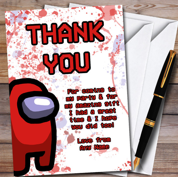 Among Us Red Splatter Art Children's Personalised Birthday Party Thank You Cards