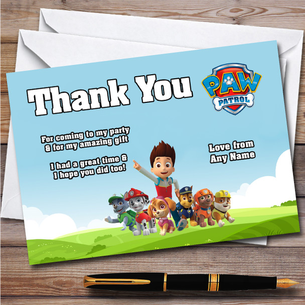 Paw Patrol Pups & Rider Children's Personalised Birthday Party Thank You Cards