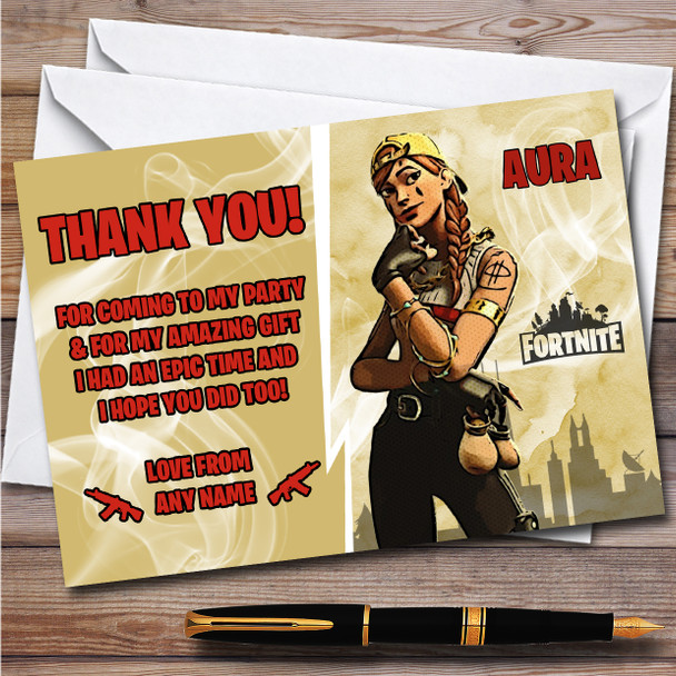 Aura Gaming Comic Style Fortnite Skin Children's Birthday Party Thank You Cards