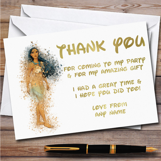 Pocahontas Watercolour Splatter Children's Birthday Party Thank You Cards